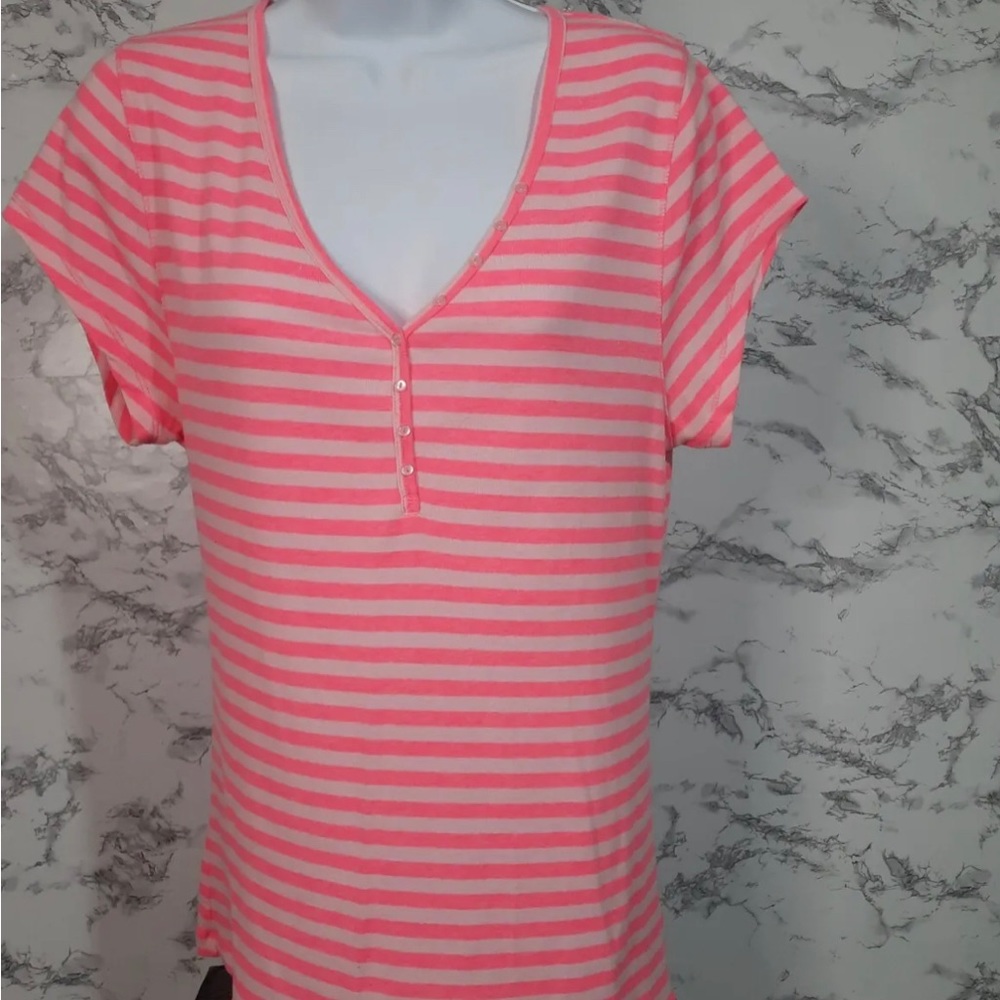 Old Navy Striped Perfect Tee - XL Bright Pink